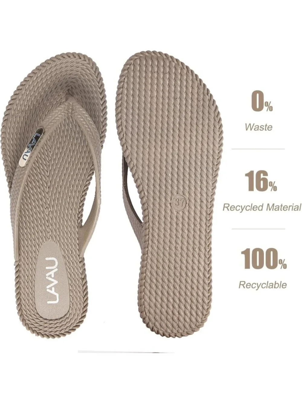 Women's Taupe Waterproof Non Slip Flat Thong Sandals For Shower Beach and Pool